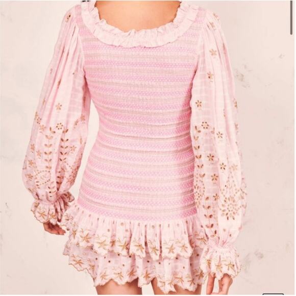 LoveShackFancy Celia Dress in Gilded Pink NWT Cottagecore Smocked Embroidered - Picture 3 of 14